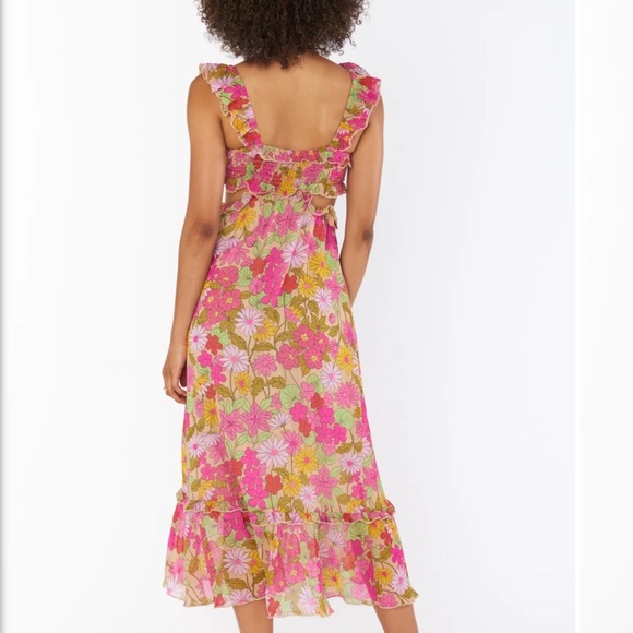 Show me your mumu lane midi dress in fun pink floral print Fun side cutouts M - Picture 7 of 10